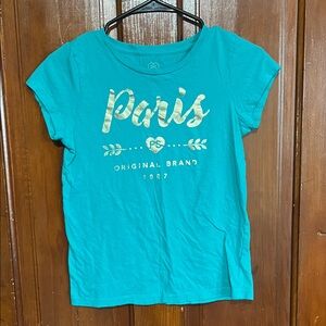 Teal "Paris" Girls' Graphic Tee - Teal with Gold Script